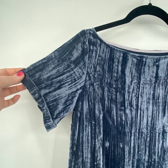 Floreat Anthropologie Women's Crinkled Velvet Blue Mini Shift Dress XXS PETITE - Picture 8 of 11